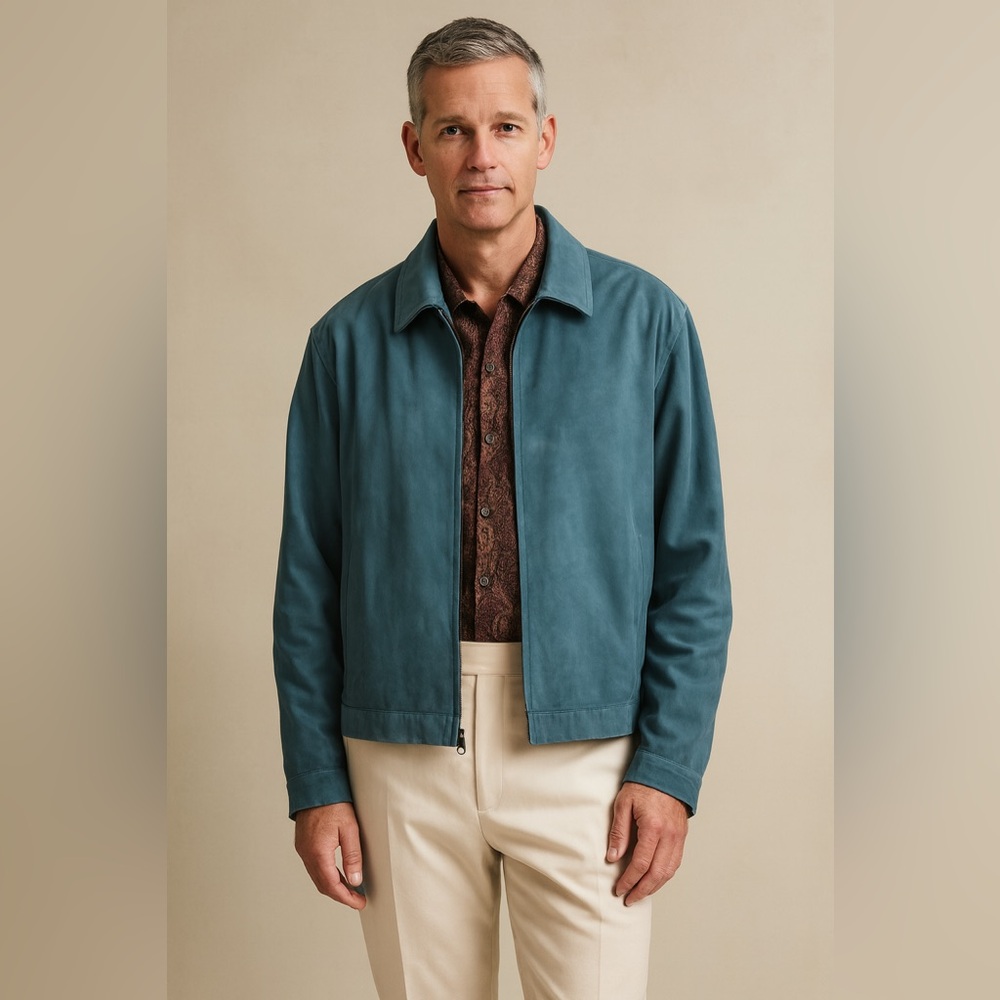 NWT Giorgio’s of PALM BEACH Made in Italy 🇮🇹 Vera Pelle Teal‎ Suede Jacket 52